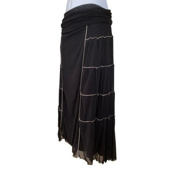 Vintage Y2k Black Mesh Pleated Ruched Sheer Gauzy Goth Whimsy Fairy Midi Skirt S - Picture 3 of 7